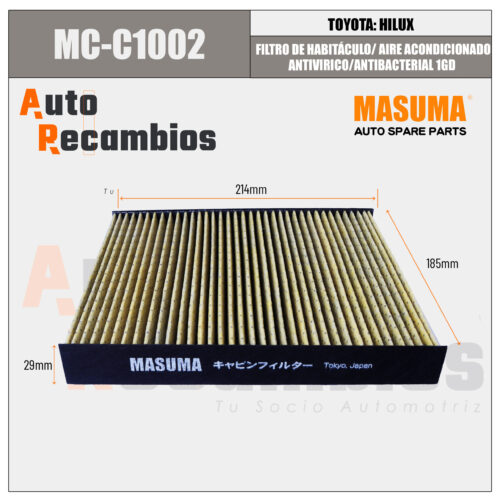 MCC1002 FILTRO DE HABITACULO / AIRE ACONDICIONADO / ANTIVIRICO / ANTIBACTERIAL 1GD