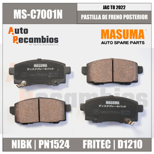 MS-C7001N PASTILLA DE FRENO POSTERIOR JAC T8 2022