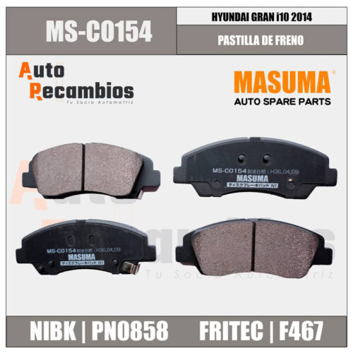 MS-C0154 PASTILLA DE FRENO HYUNDAI GRAN i10 2014