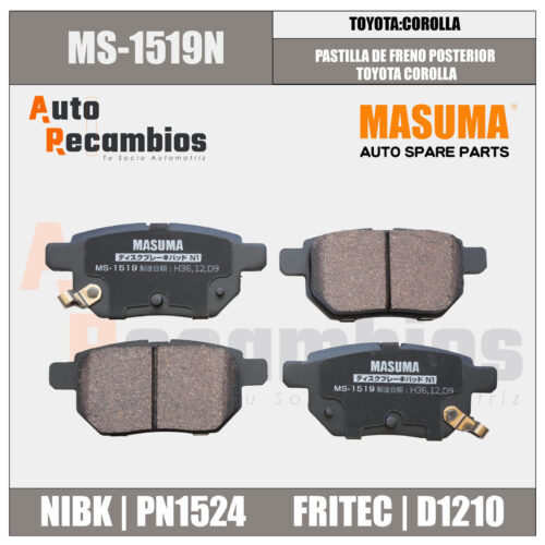 MS-1519N PASTILLA DE FRENO POSTERIOR  TOYOTA COROLLA