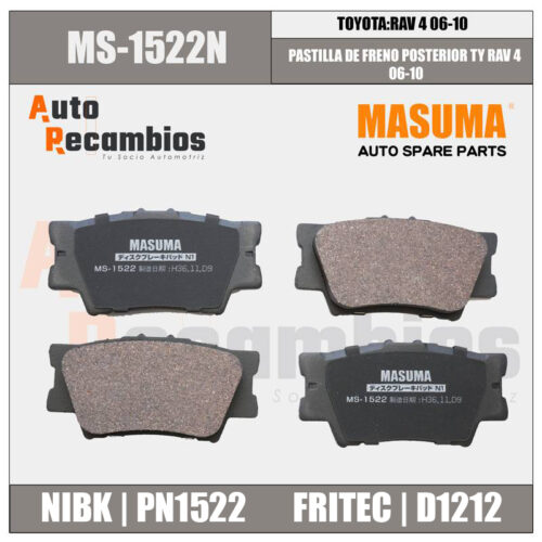 MS-1522N PASTILLA DE FRENO POSTERIOR TY RAV 4  06-10