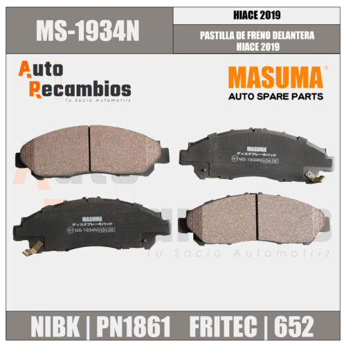 MS-1934N PASTILLA DE FRENO DELANTERA  HIACE 2019