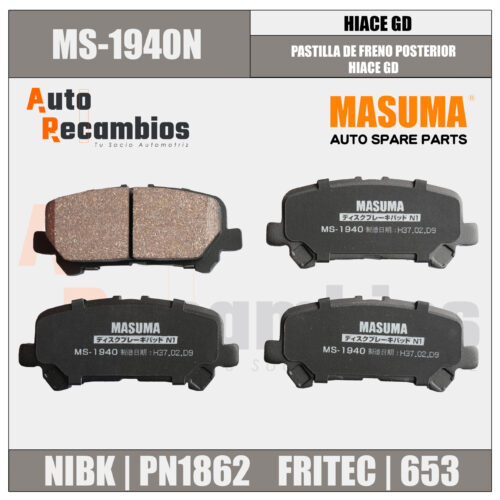 MS-1940N PASTILLA DE FRENO POSTERIOR HIACE GD