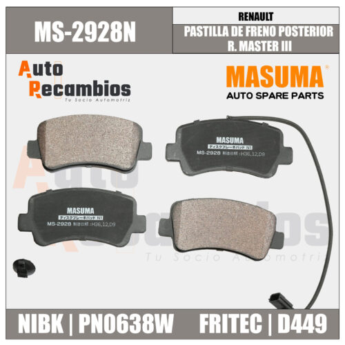 MS-2928N PASTILLA DE FRENO POSTERIOR R. MASTER III