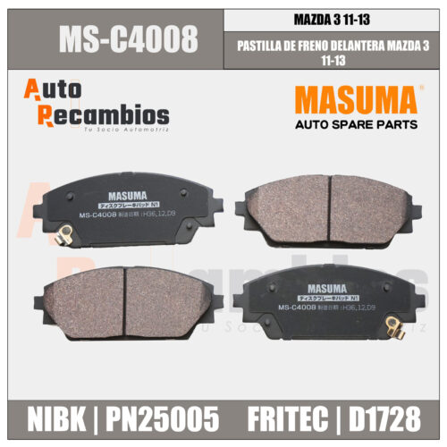 MS-C4008N PASTILLA DE FRENO DELANTERA MAZDA 3 11-13