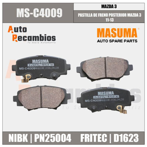 MS-C4009N PASTILLA DE FRENO POSTERIOR MAZDA 3 11-13